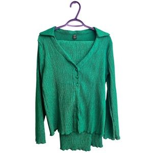 SHEIN Green Unity Button Plisse Shirt & Wide Leg Pants Set Women’s US Size M